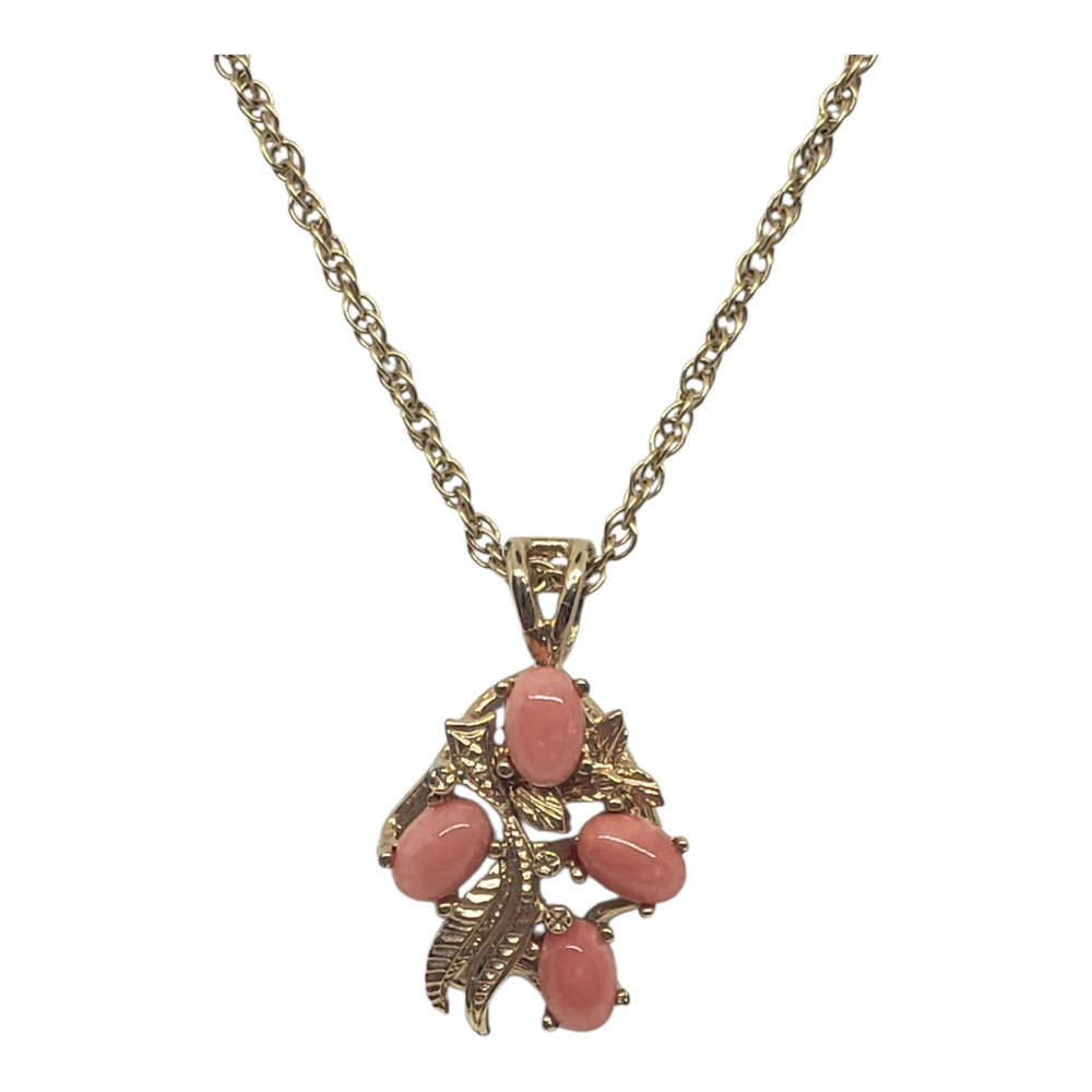 Vintage 14K Gold Plated Coral Necklace Leaf Pendant Rope Chain - Picture 11 of 11